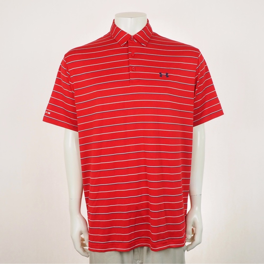 New Under Armour UA ColdBlack Par Golf Polo Shirt Mens Sz XL Red Striped Loose